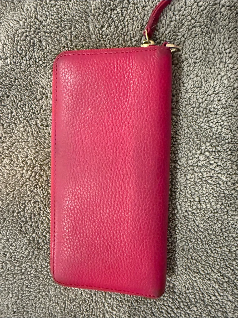 Tory Burch Hot Pink Pebbled Leather Zip-Around Wallet with Gold Logo